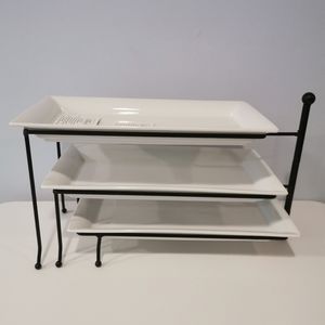 3-Tiered porcelain serving set with metal rack New